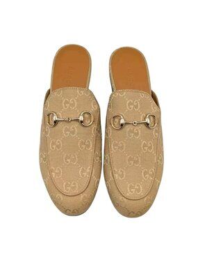 Gucci Women’s Princetown GG Supreme Canvas Horsebit Mules Beige EU36.5 802163